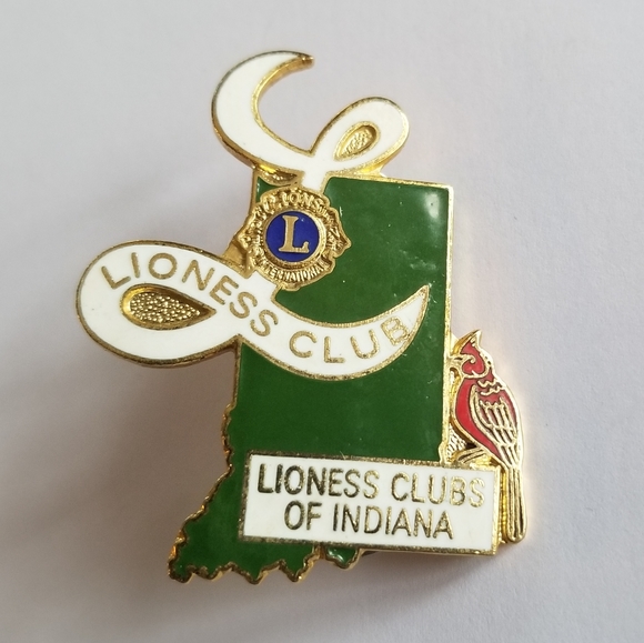 Vintage Lioness Club pin enamel brooch Gold tone metal Lions - Picture 8 of 8